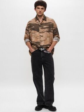 Diesel S-Fluid-CMF Oversized Lyocell Shirt XL Abstract Camo Print NWT
